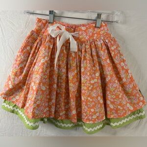 Matilda Jane Orange Floral Twirl Skirt Green Trim Ric Rac Size 8